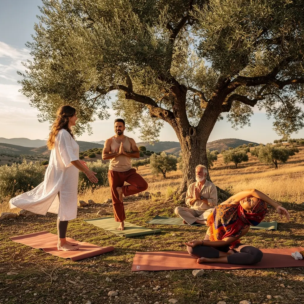 Mesa de trabajo con hierbas ayurvédicas y aceites esenciales, representando el enfoque holístico de la salud.