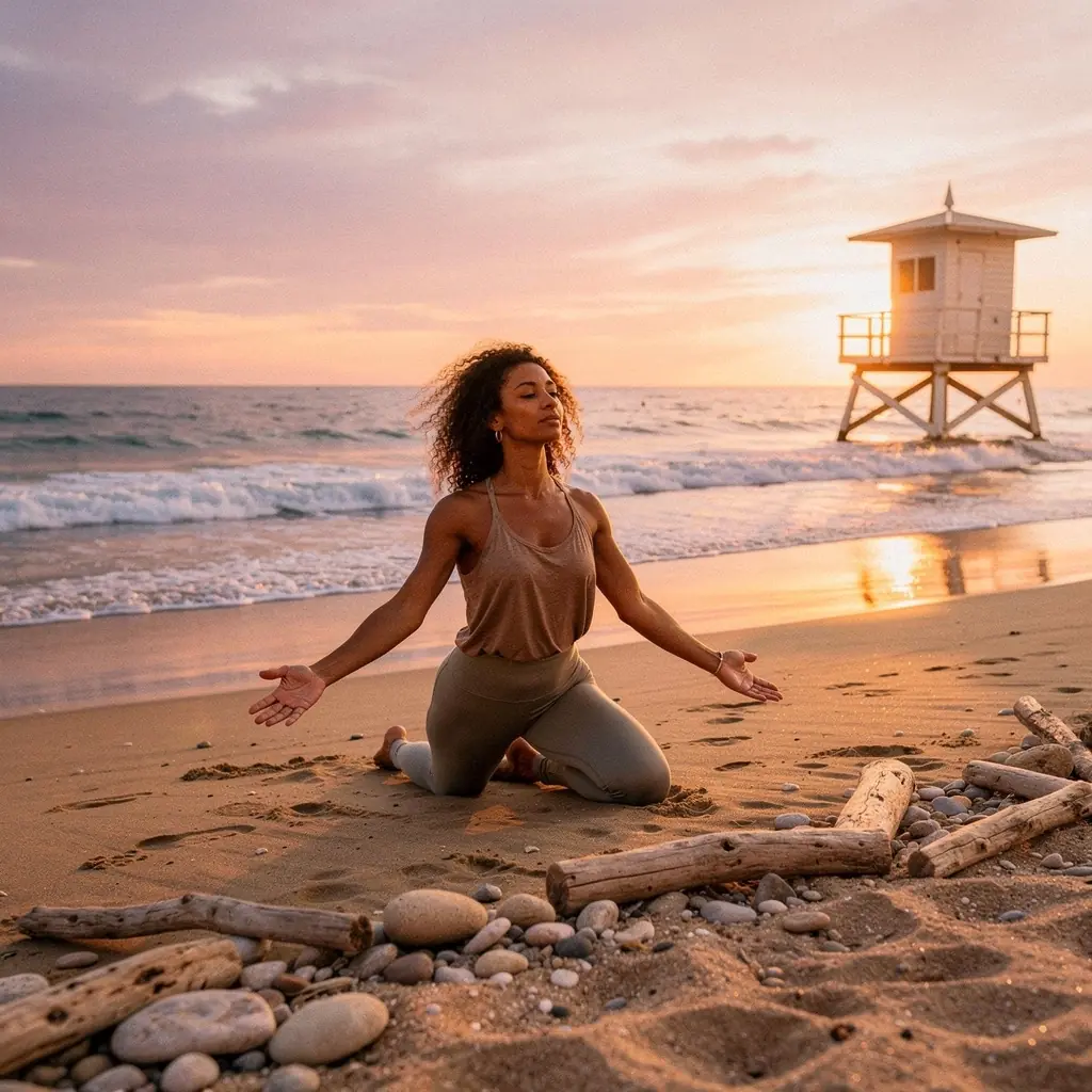 Mesa de trabajo con hierbas ayurvédicas y aceites esenciales, representando el enfoque holístico de la salud.